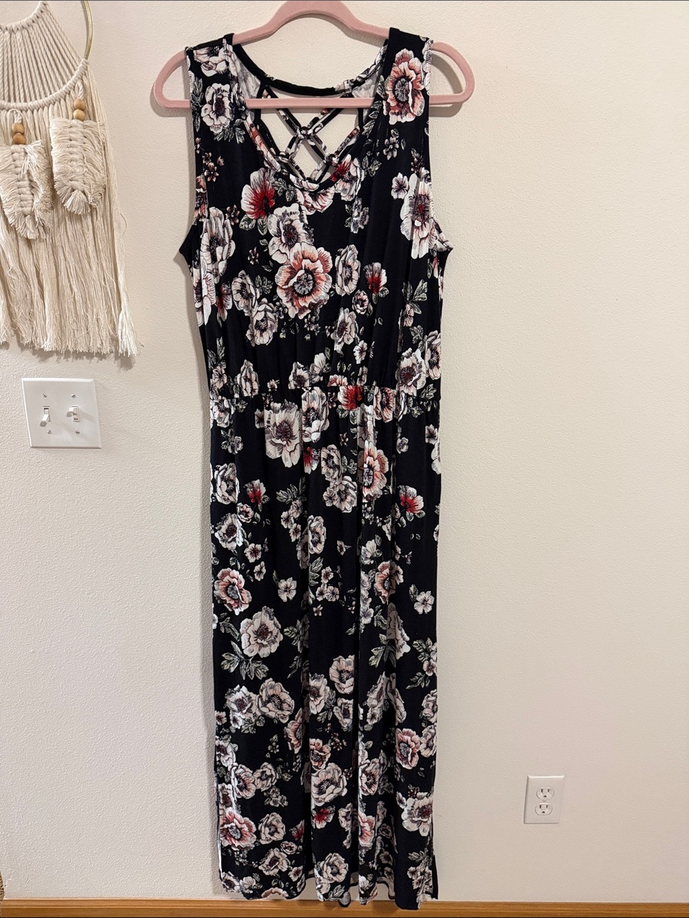 NWT Maurices XXL Floral Maxi Dress - Black with Pink & Cream Flowers